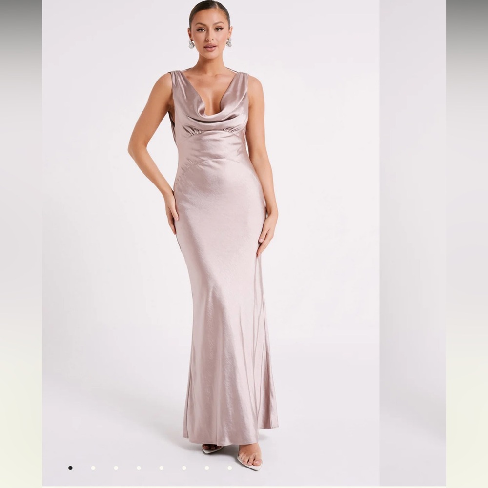 Meshki Angelique satin cowl back maxi dress - taupe
